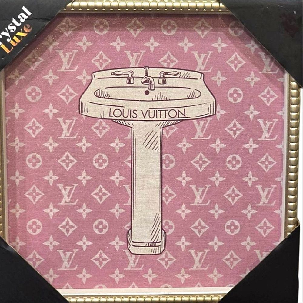 Crystal Luxe LV Louis Vuitton Bathroom Framed Wall Decor